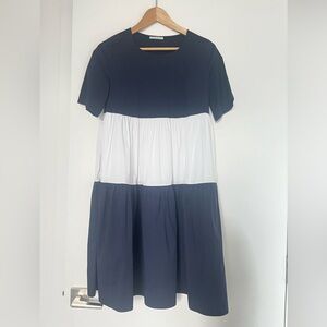 Navy summer dress (length just below the knee)